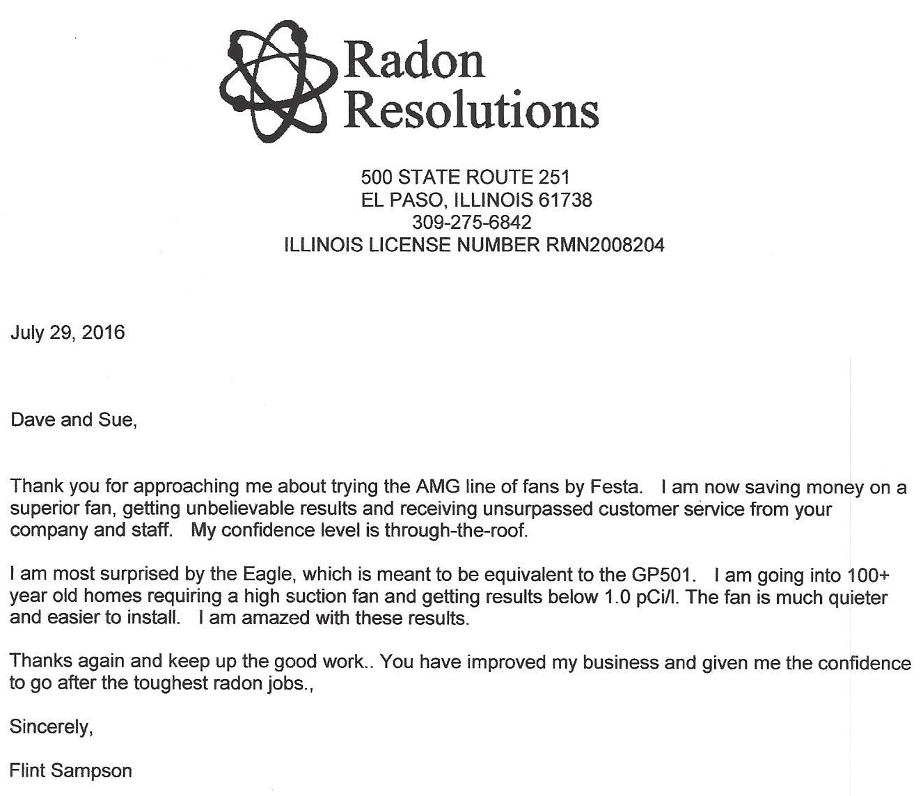 Radon Resolutions Testimonial